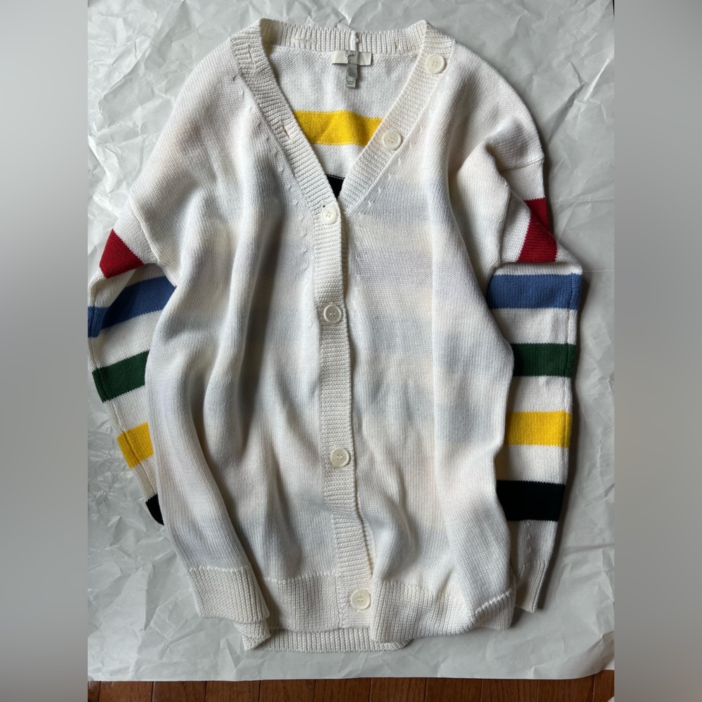 Joie Jewlina Stripe Wool Blend Cardigan Sweater Size S